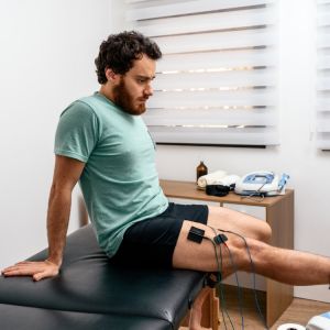 Client receiving electrotherapy at Oceanside Physiotherapy